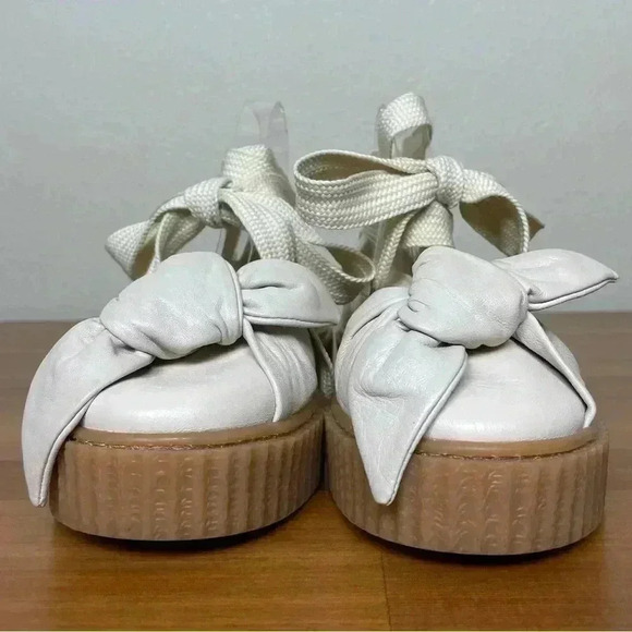 FENTY PUMA Women's 8.5 The Bow Creeper Sandals Cream Leather Lace Up Flatform - Picture 12 of 16